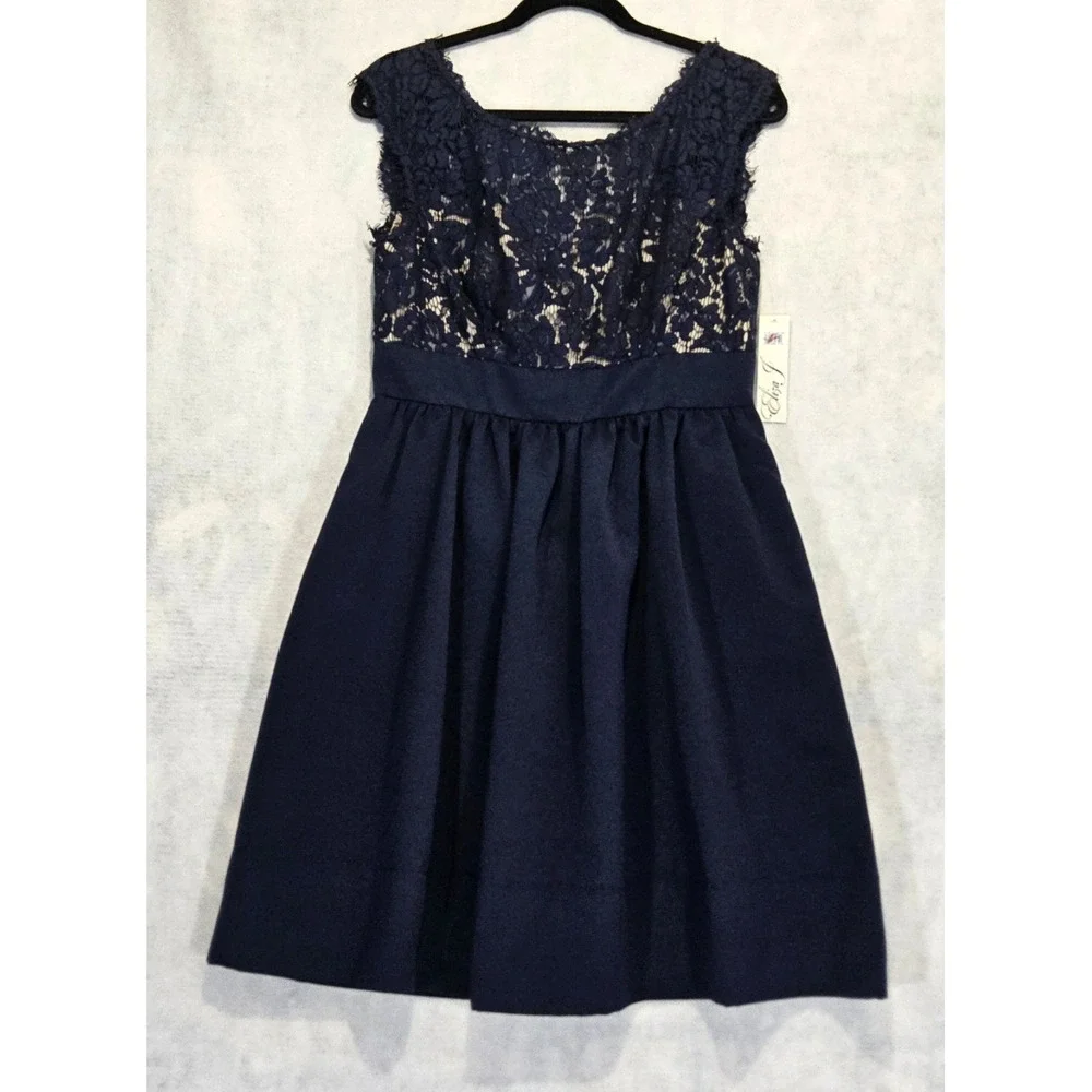 eliza j lace and faille dress Eliza J Lace Faille Fit & Flare Black Formal Cocktail Classic Dress Sz 10